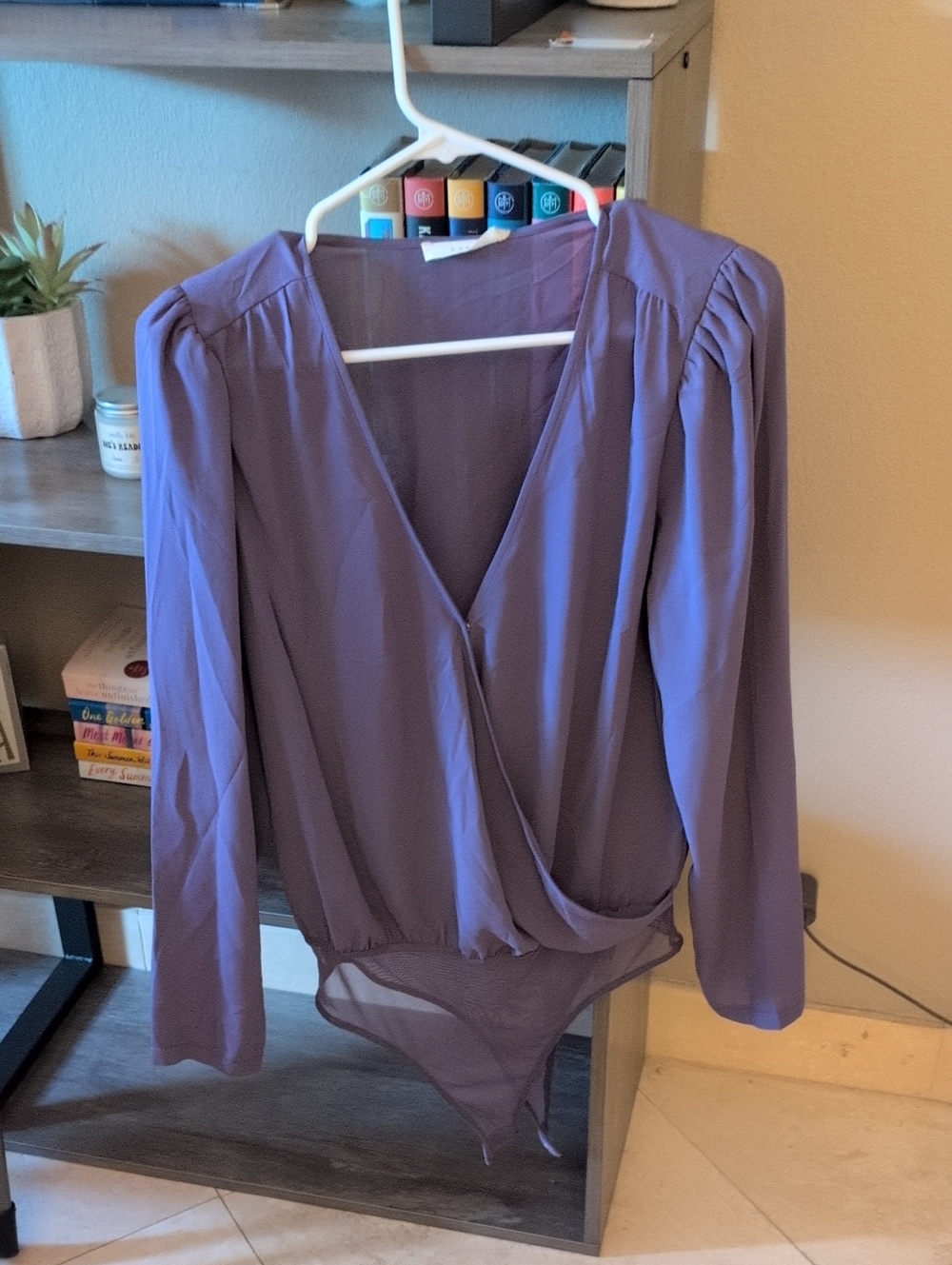 Lush Lavender Wrap-Front Long Sleeve Bodysuit
